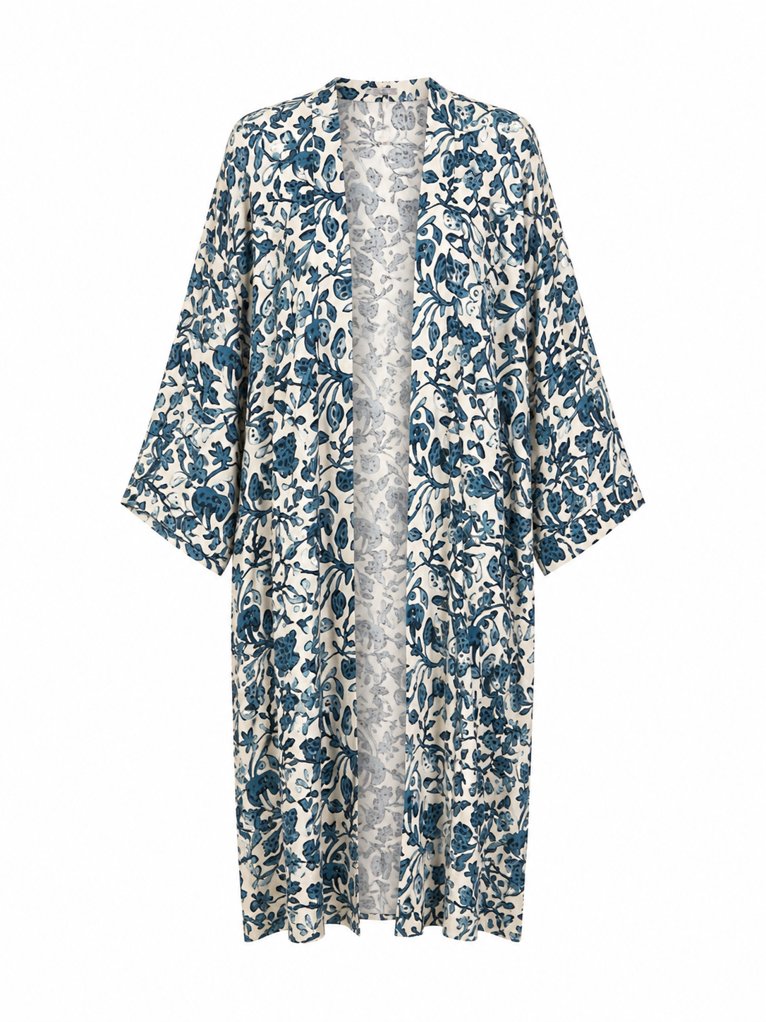 Kimono Satin Fleuri Bleu