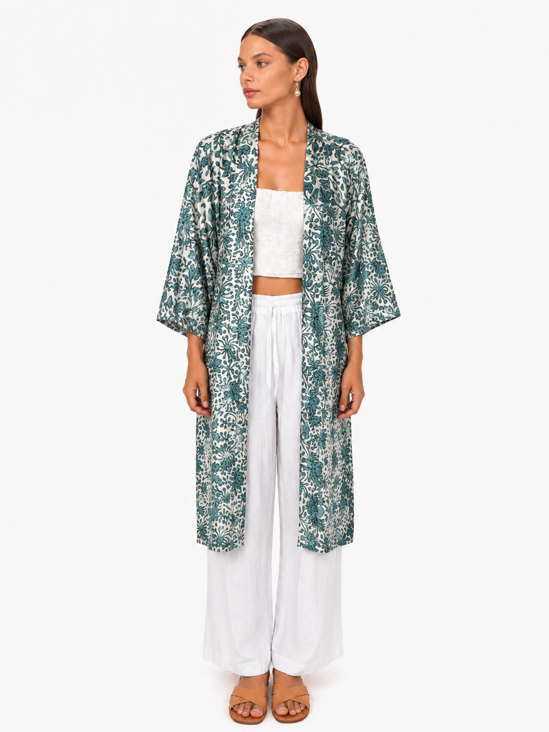 Kimono Long Satiné Bleu Azur