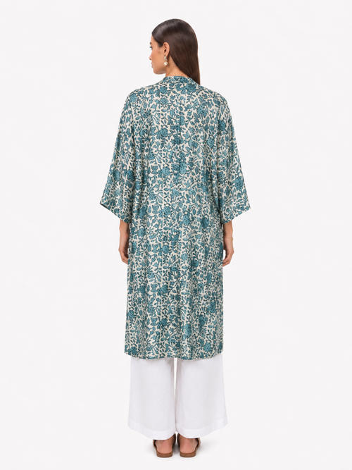 Kimono Long Satiné Bleu Azur