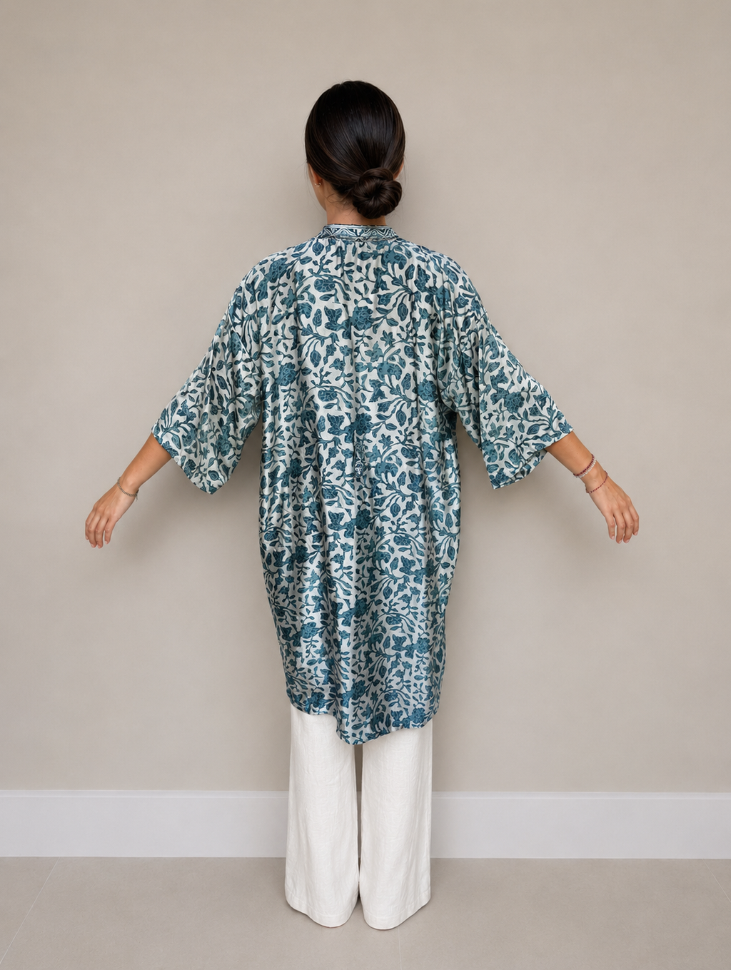 Kimono Long Satiné Bleu Azur