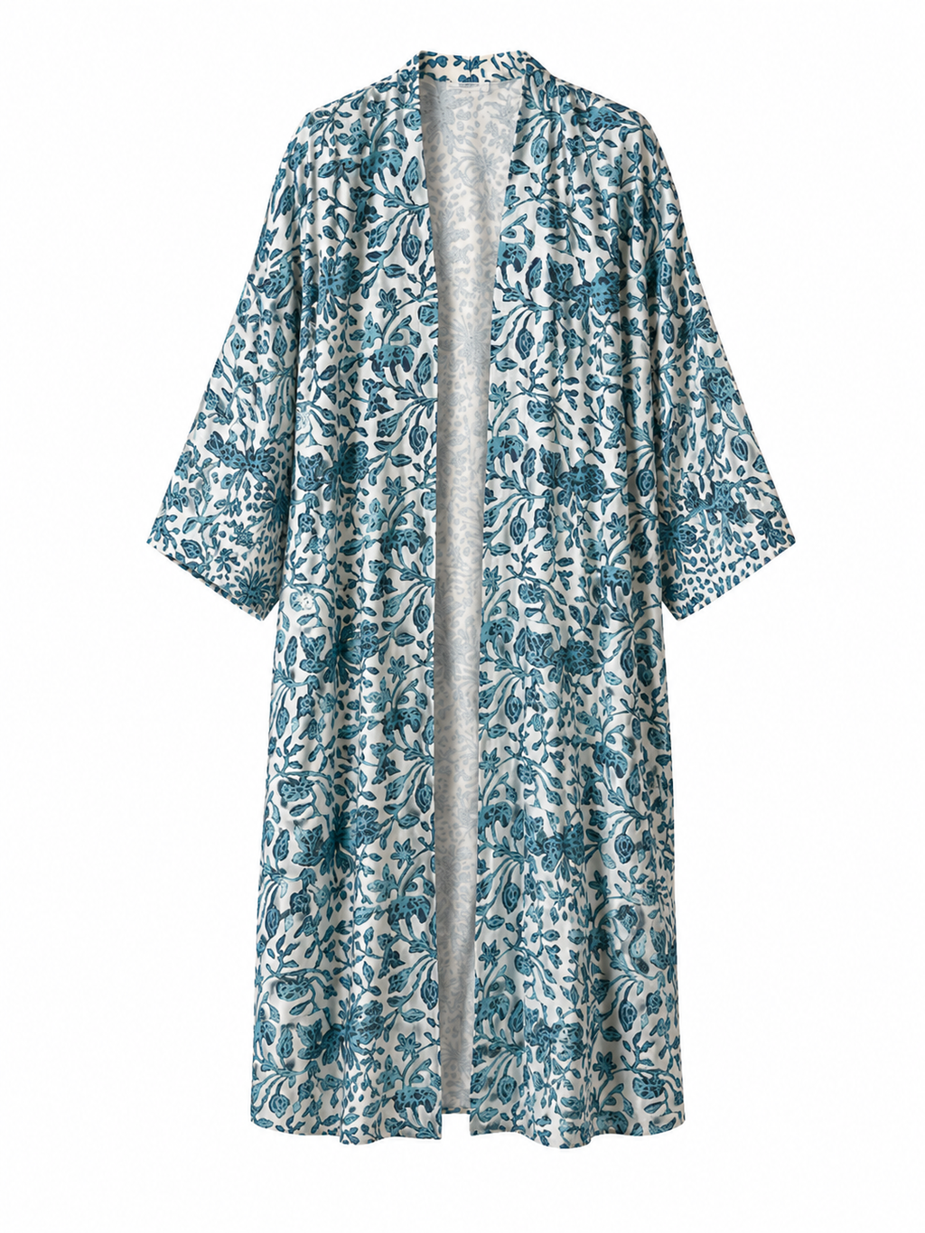 Kimono Long Satiné Bleu Azur