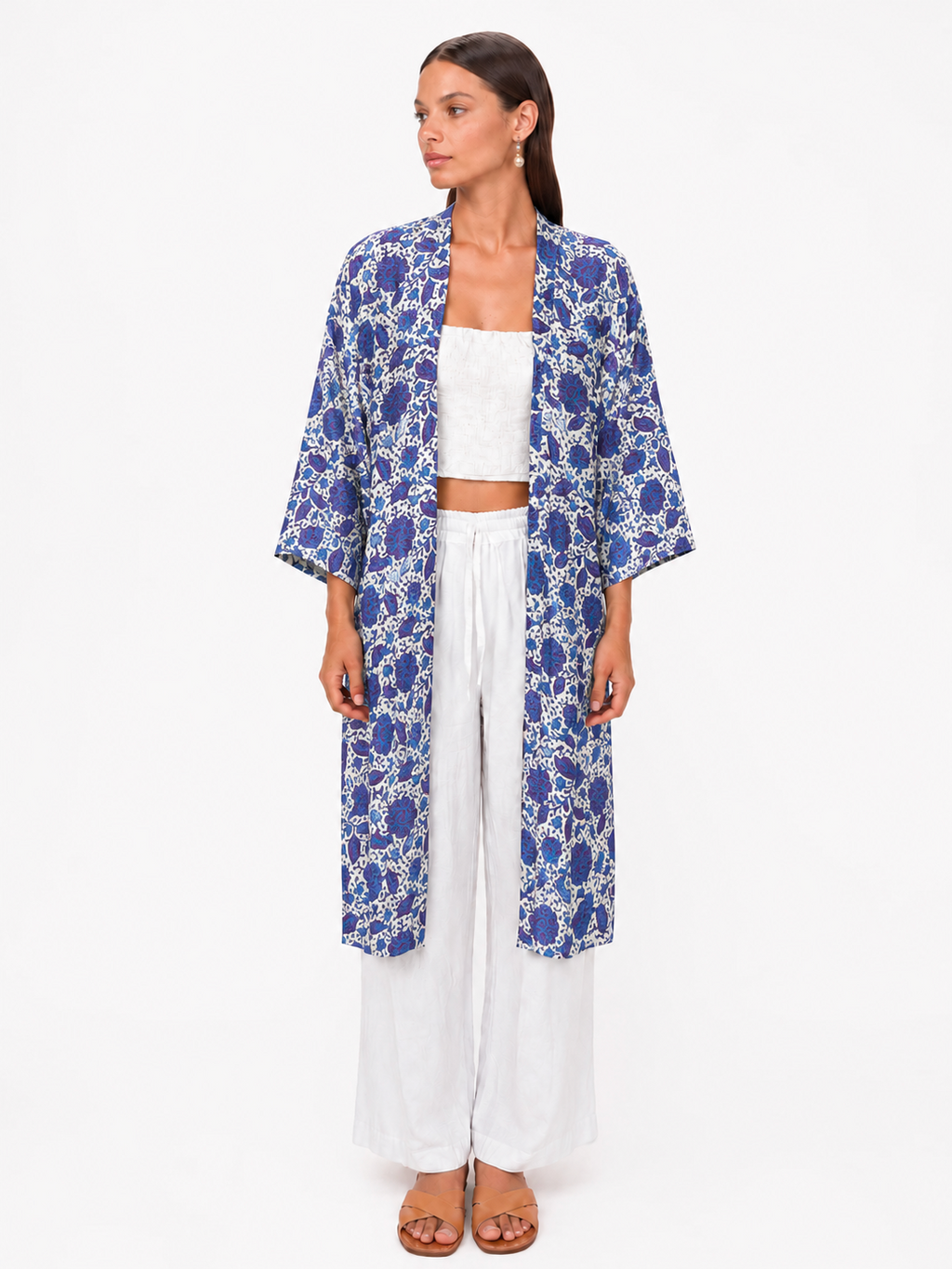 Kimono Satin bleu - violet royal