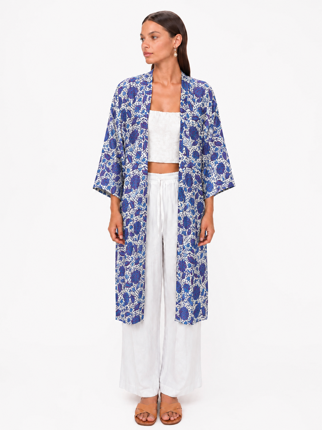 Kimono Satin bleu - violet royal