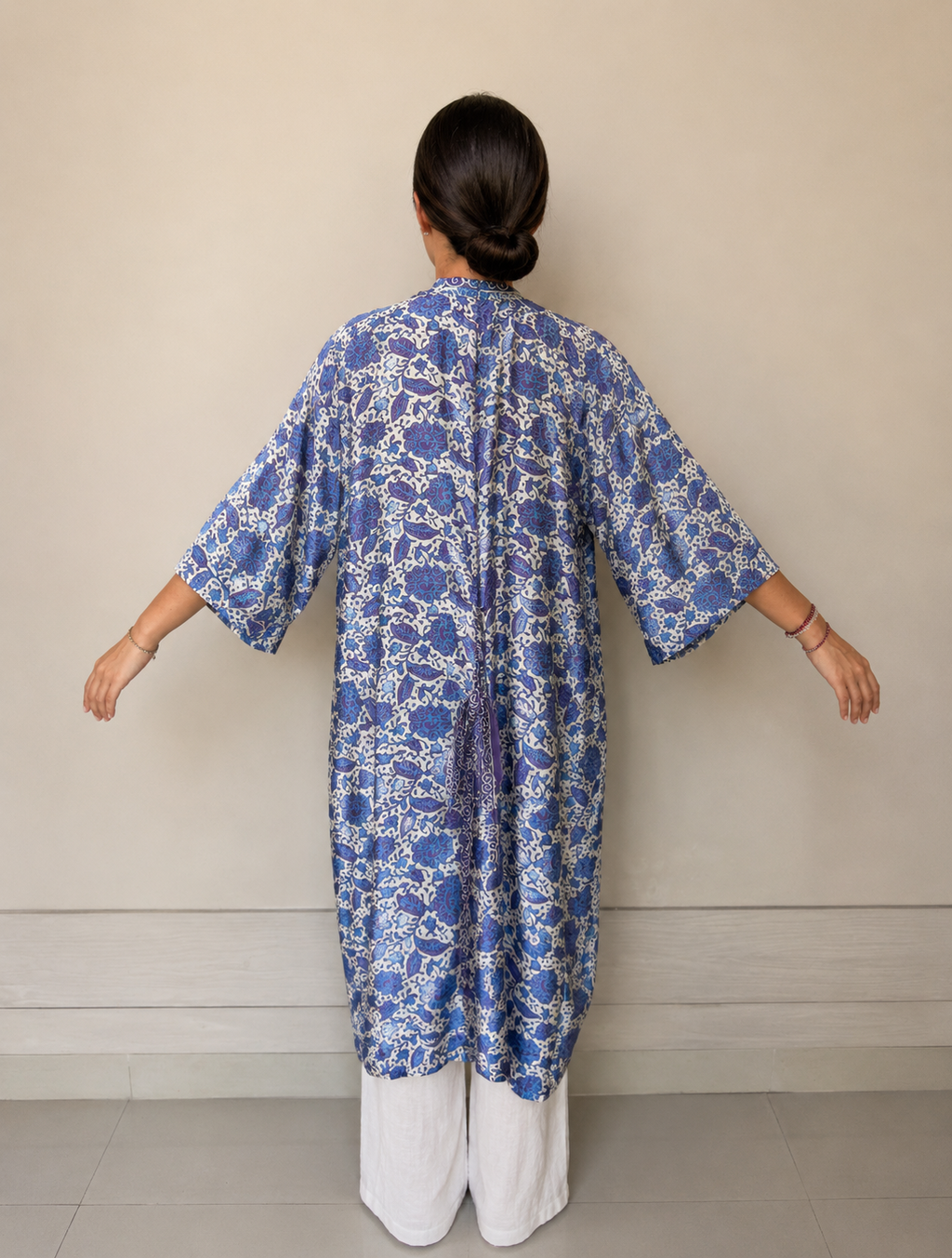 Kimono Satin bleu - violet royal