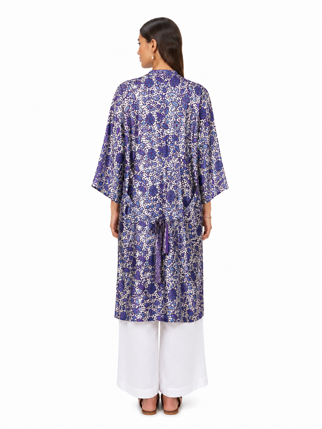 Kimono Satin bleu - violet royal