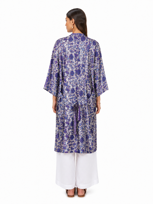 Kimono Satin bleu - violet royal