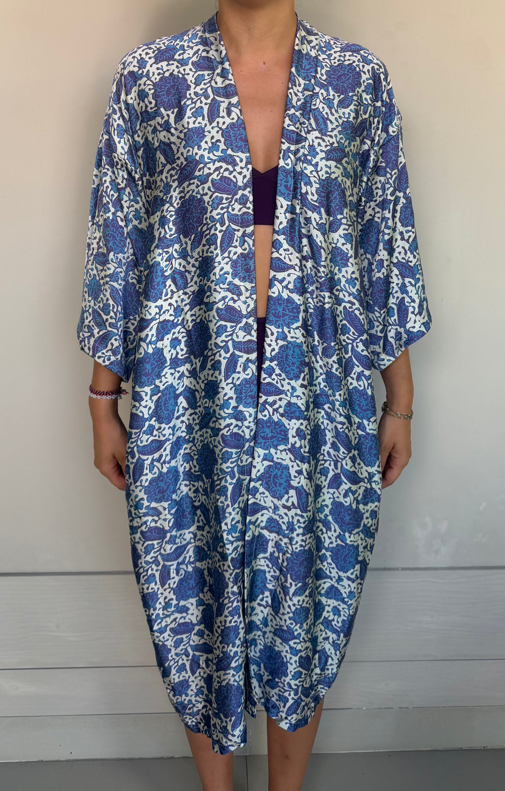 Kimono Satin bleu - violet royal
