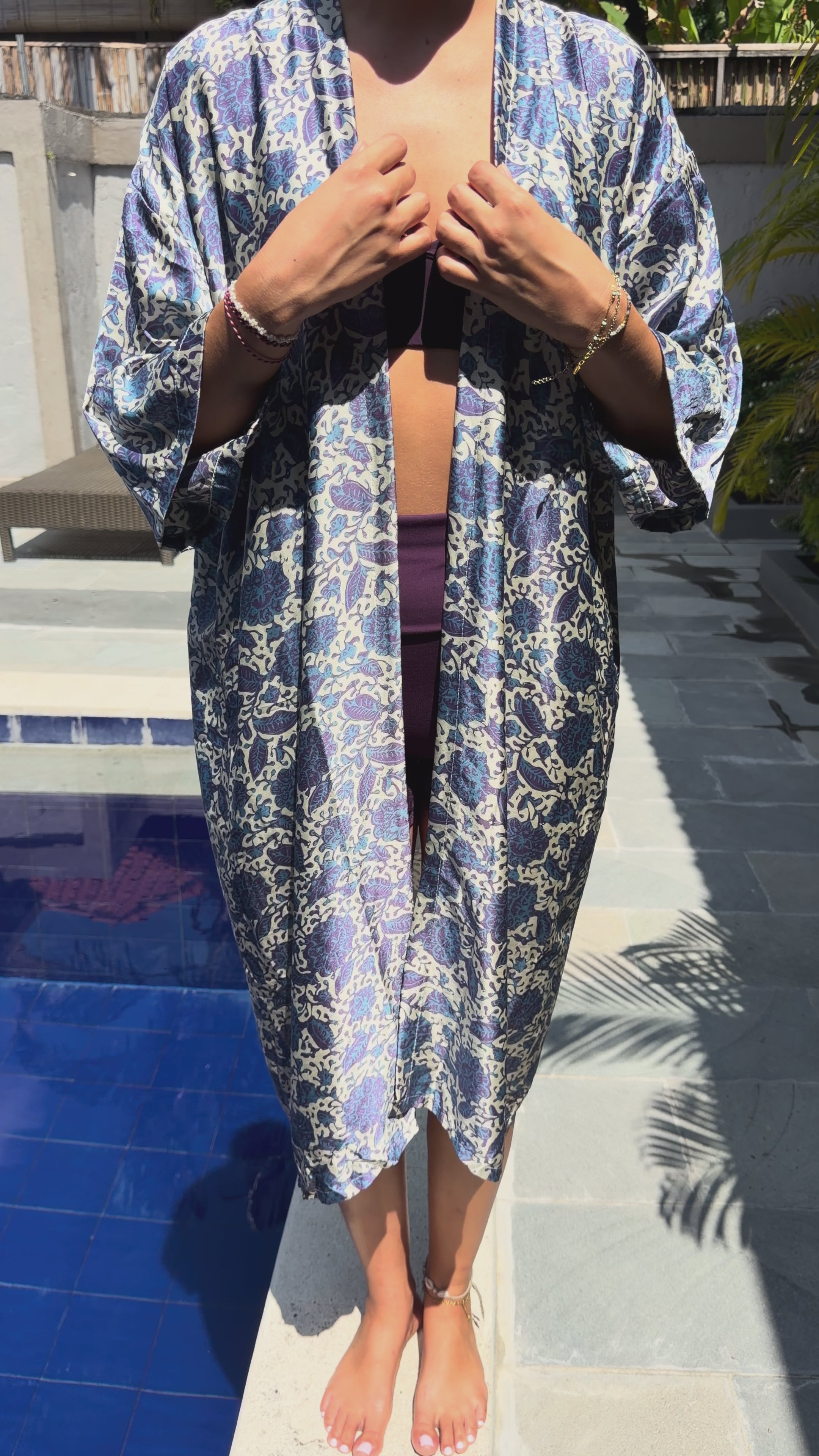 Kimono Satin bleu - violet royal