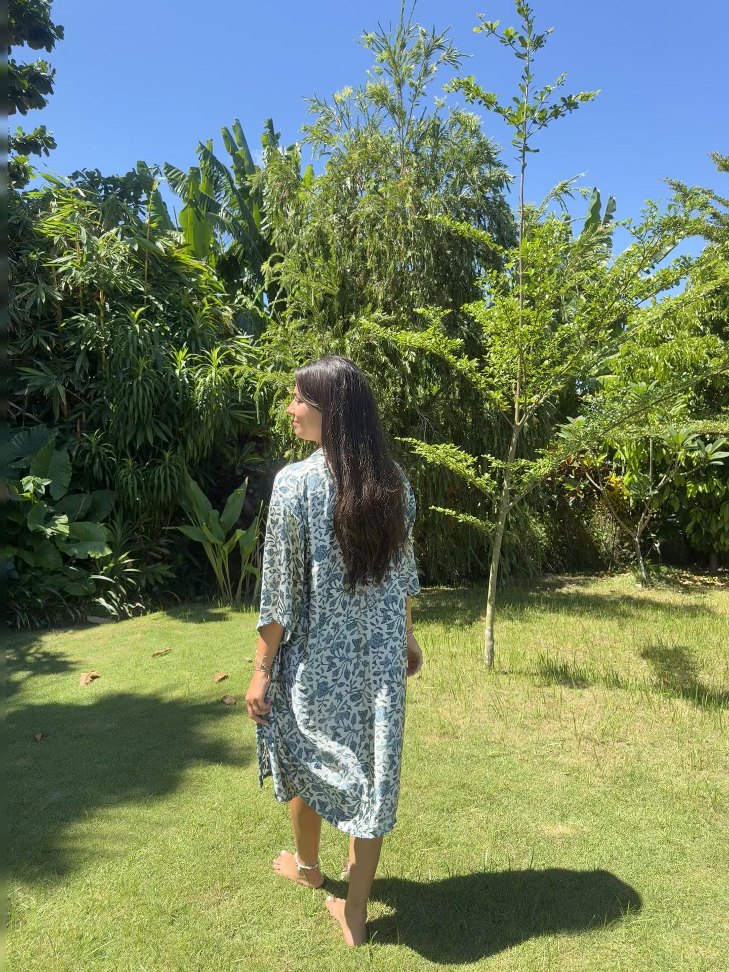 Kimono Long Satiné Bleu Azur